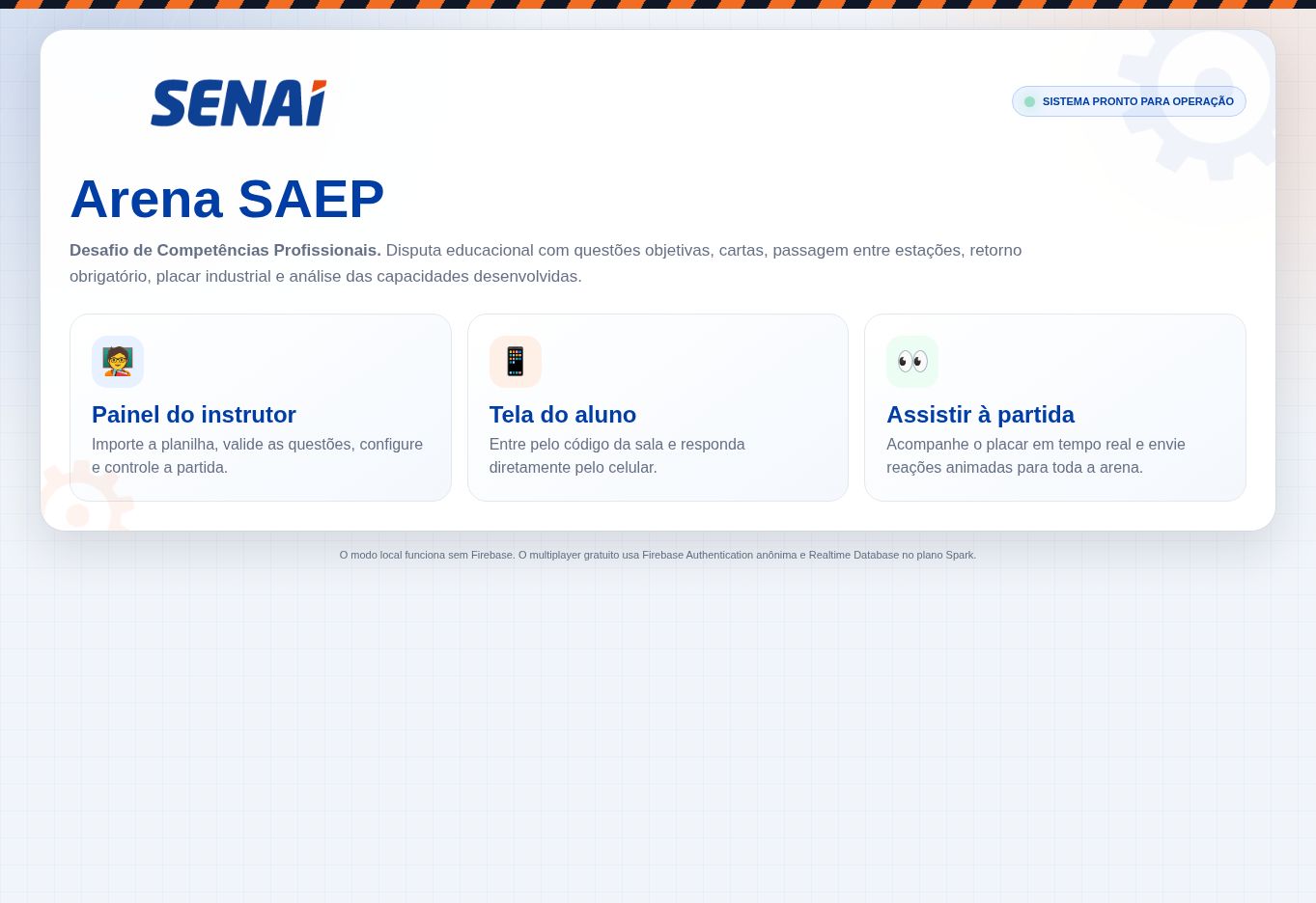 Página inicial da Arena SAEP