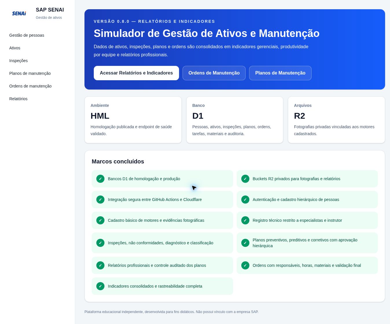Marcos funcionais do SAP SENAI